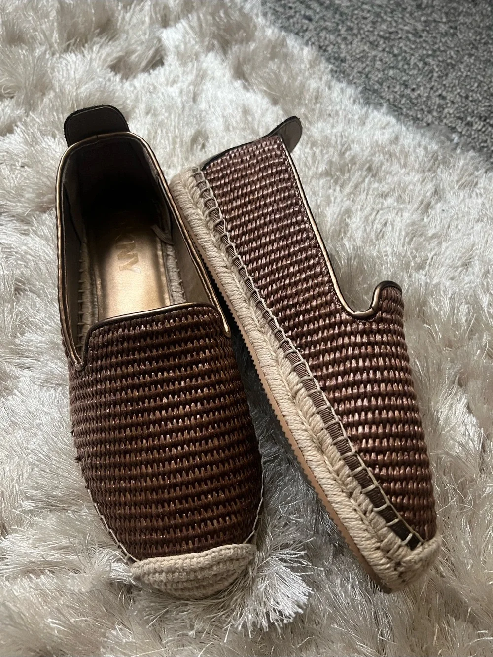 DKNY Brown Woven Espadrille Slip-Ons with Natural Jute Toe